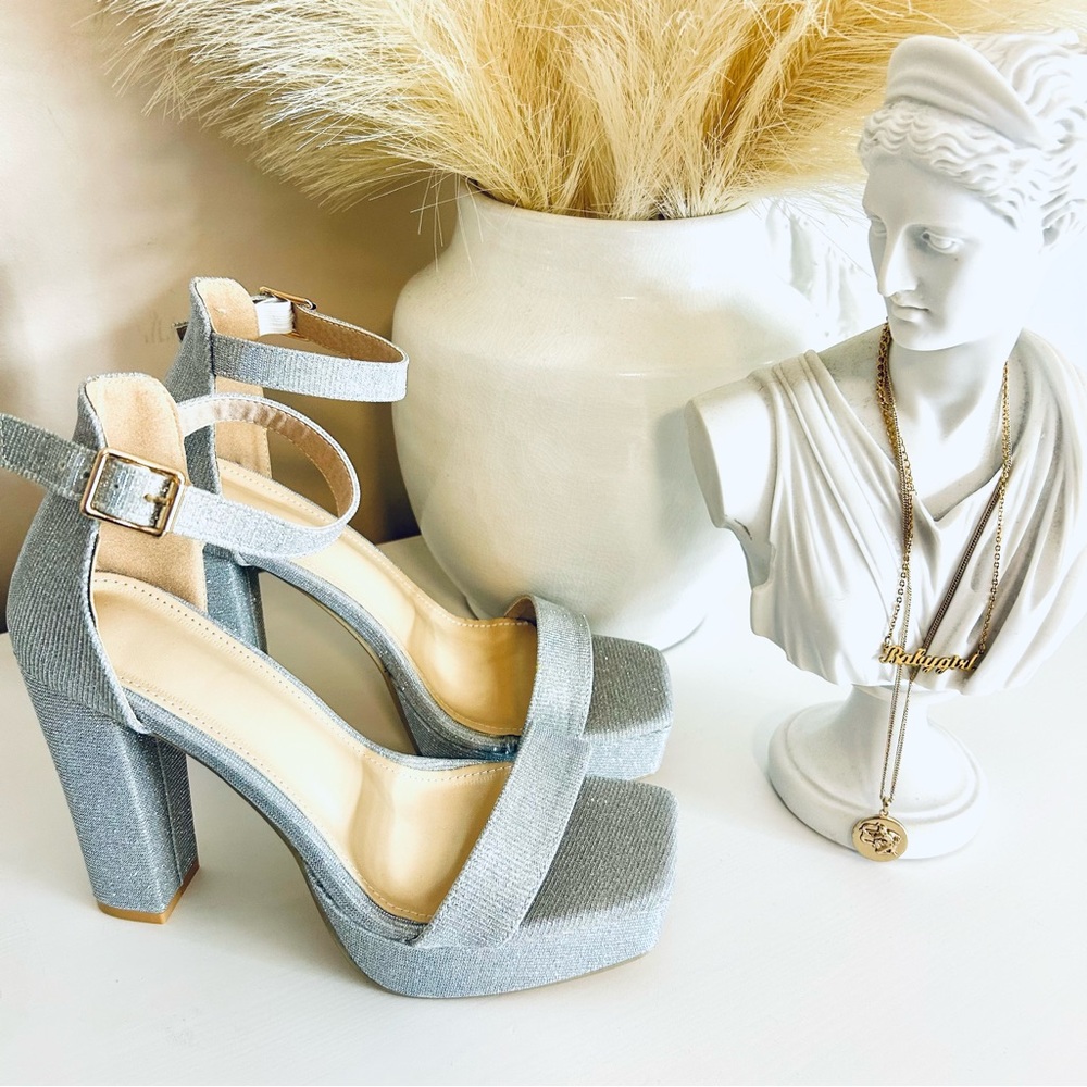 Silver Glitter Platform Heels